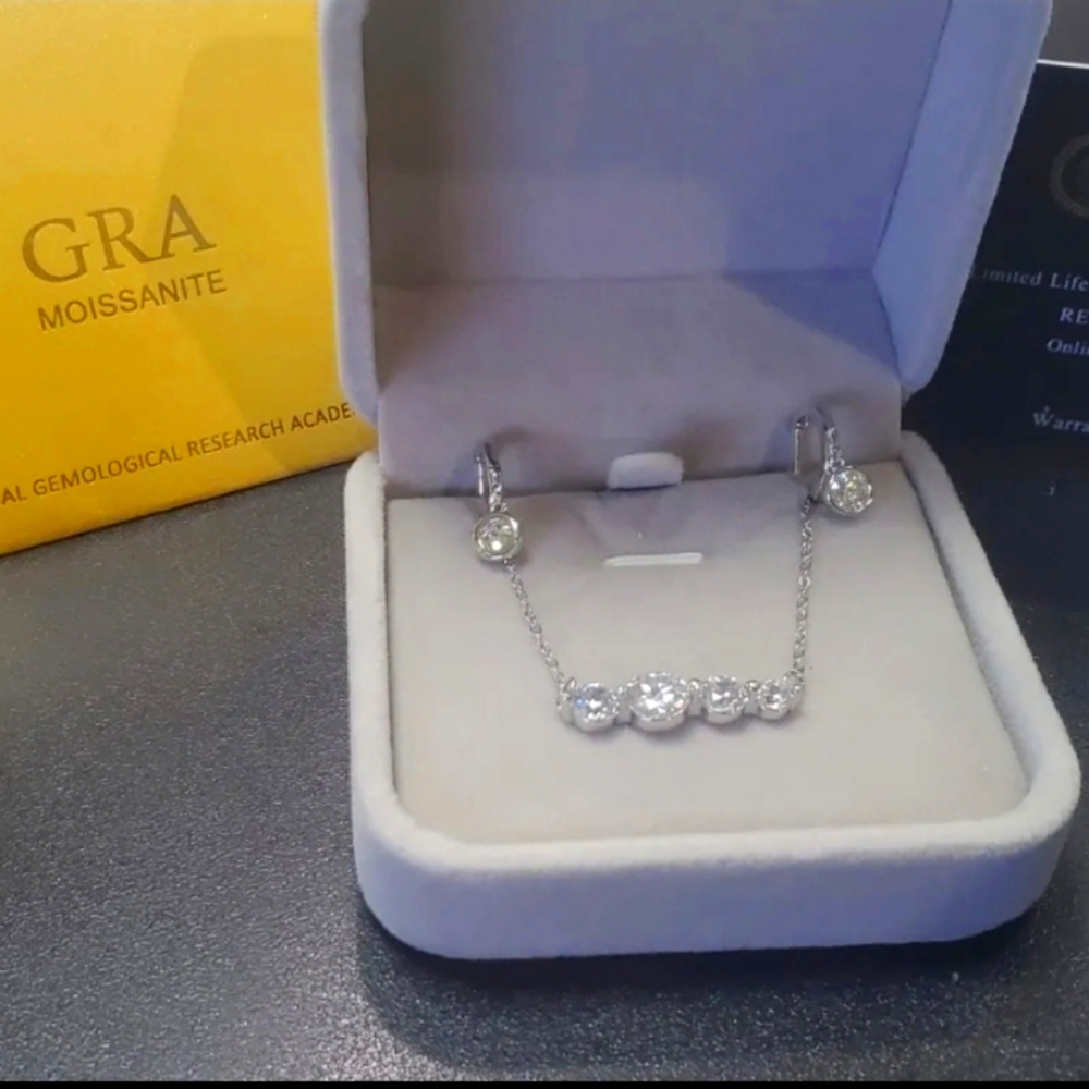 .3 ct t.w Moissanite Four Row Necklace  W/Moissanite .5 ct t.w. Petite earring